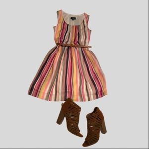 BY & BY Juniors Belted Multicolor Striped above the knee Dress. XS